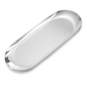 Elegante bandeja ovalada de acero inoxidable con acabado de espejo, ideal para servir de forma segura y con estilo en hoteles y bodas. - Product Image 3