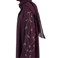 Offre Spéciale : Abaya Élégante de Dubaï pour Femme – Respirante, Séchage Rapide, Légère, Broderie Florale, Col en V, Longueur Ras du Sol, Manches Longues, Grandes Tailles
