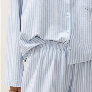 Conjunto de Pijama para Mujer <span class=keywords><strong>con</strong></span> Rayas Verticales Azul Claro, Cuello Camisero, Manga Larga, Pantalones Holgados, para el Hogar - Product Image 3