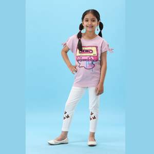 Tela de algodón peinado puro para niñas, camiseta de manga larga Regular con estampado personalizado, color rosa claro, 100% - Product Image 5