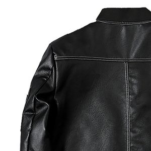 Vintage Men's Cowhide <b>Leather</b> Canvas Waterproof Winter <b>Jacket</b> Embossed Stand Collar Distressed Finish Inner Pocket <b>Retro</b> Front - Product Image 2