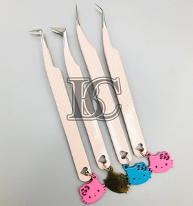 Pinzas de alta calidad visón extensiones de pestañas de acero inoxidable sostenibles Beige Hello Kitty Charm Logo embalaje pinzas opcionales - Product Image 3