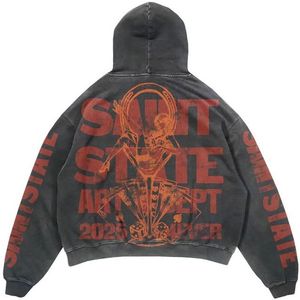 ชุดเซ็ตเสื้อฮู้ดดี้และกางเกงจ็อกเกอร์ทรงขาบานแบบสกรีนลายเอง ผลิตโดยผู้ผลิตชุดเซ็ตเสื้อผ้าสองชิ้น ล้างสีแบบ Acid Wash สำหรับผู้ชาย - Product Image 3