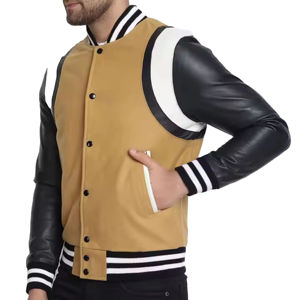 Chaqueta universitaria de cuero para hombre con estilo, chaqueta de invierno personalizada de alta calidad para motocicleta con diseño de letras sin cuello - Product Image 1