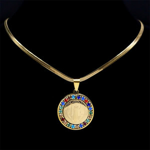 Collar Medieval Vintage con Pedrería, Acero Inoxidable 316L, Chapado en Oro de 14k y 18k, Medallón Dorado para Hombre y Mujer - Product Image 5