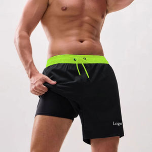 Short de basket-ball respirant de sport pour hommes, short d'été décontracté 2-en-1 en tricot, bermuda avec doublure intégrée, personnalisé, High Street - Product Image 2