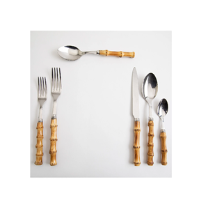 Ensemble écologique cuillère spéciale en acier inoxydable manche en bois de bambou cuillère à ustensiles en vrac ensemble de couverts pour hôtels - Product Image 1