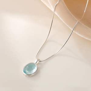 Collar con Colgante de Lágrima para Mujer Hijunmi, Piedra de Aguamarina Azul, Cadena de Serpiente Plateada de 16 Pulgadas con Extensor, Joyería de Regalo - Product Image 6