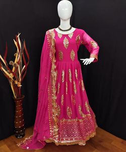 À la mode georgette impression à la main diamant broderie robe de travail replié avec dupatta meilleur prix textile vêtement pour femmes - Product Image 2