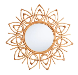 Miroir mural décoratif fait à la main bordure en forme de feuille de fleur miroirs muraux exquis miroir en rotin tissé à la main décoration murale de salon - Product Image 1