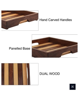 Bandeja de madera de acacia de 12 pulgadas hecha a mano azul Chatai con asas, Plato decorativo para servir para mesa de desayuno decorativa - Product Image 5