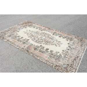 Alfombra clásica de lana rosa Beige de 5,5x9 pies, alfombra turca para sala de estar, diseño de tejido de retazos, respaldo de látex, rompecabezas rectangular para pasillo - Product Image 4