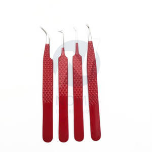 Pinzas de extensión de pestañas con agarre de diamante de acero inoxidable profesional de alta calidad Color rojo para pestañas de volumen punta puntiaguda - Product Image 5