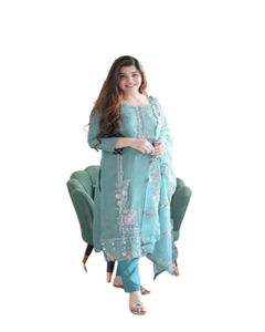 Ethnic Women's Embroidered Kurti with Pant Indian Style Dress for Wedding Wear Available at Bulk Price - Product Image 1