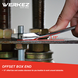 Werkez 72-tooth CR-V <span class=keywords><strong>32mm</strong></span> đảo ngược ratcheting cờ lê công nghiệp Chrome thép kết hợp cờ lê sửa chữa OEM Metric hộp - Product Image 6
