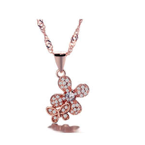 Collana con Ciondolo in Argento Sterling, Farfalla e Fiore in Cristallo Autentico, Placcato in Rodio con Zirconi, Trendy per Matrimoni e Fidanzamenti - Product Image 2