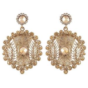 Pendientes colgantes finos chapados en oro Kriaa con piedra austriaca amarilla modelo 1302028 - Product Image 1