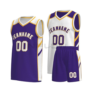 Conjunto de Uniforme de Baloncesto Sublimado Personalizado, Morado y Rosa, Nombre del Equipo 00, Cuello en V, Sin Mangas, Absorbe la Humedad, Unisex para Adultos - Product Image 5