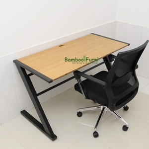 SB005a-<b>Simple</b> Rectangular Bamboo <b>Desk</b> with Z-Shaped Legs Natural Wood Trim 120cm X 60cm X 75cm Minimalist Contemporary Design - Product Image 3