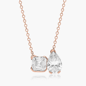 Collar Asscher y pera Chapado en plata de 3,00 MM/10K para mujer, collar de mujer con diamantes cultivados en laboratorio, estilo minimalista para trajes Casuales - Product Image 1