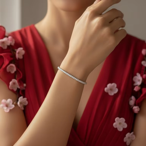 Bracelet tennis en or 14 carats et diamants naturels ronds taille brillant, 60 pièces, plaqué rhodium, pour femme - Product Image 5