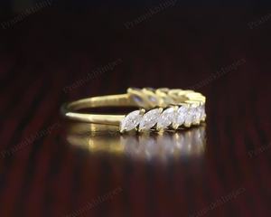 14K Or Massif Marquise Cut Lab Grown Diamond Half Eternity Wedding Band Antique Dainty Anniversary Band Fournisseur en gros - Product Image 2