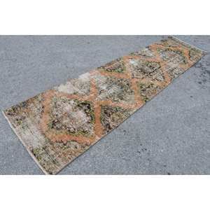 Alfombra turca Vintage naranja Beige de 26x10,8 pies, área grande clásica, diseño de retazos rectangulares, látex de lana para pasillo, alfombra para habitación - Product Image 2