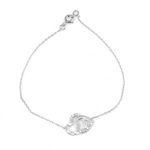 925 Sterling <b>Silver</b> Fine Charm Bracelet Two Heart Design Chain with <b>Pen</b> White Color - Product Image 2