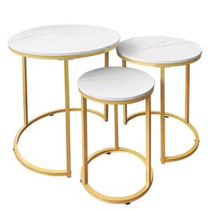 Juego de mesa de centro de Metal redonda con acabado antiguo elegante y elegante de tres piezas Mesa auxiliar para el hogar Hotel Precio bajo Buena calidad - Product Image 3