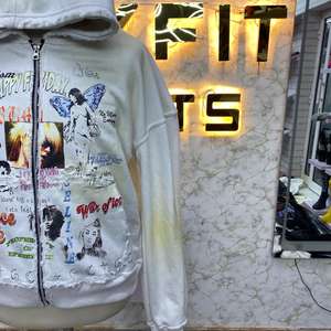 Sudadera con Capucha de Diseño Moderno con Cierre y Detalles Desgastados, Chaqueta con Cierre y Pedrería, Lavado Ácido, Sudadera de Forro Polar para Hombre, Estilo Urbano - Product Image 6