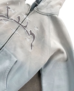 Sweat à capuche zippé brodé à la mode vintage Nouveau manteau Hip Hop Sweat à capuche ample Hommes Femmes Streetwear pour l'automne Tissu tissé - Product Image 5