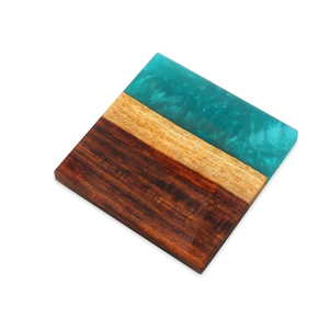 ถาดรองแก้วไม้อะคาเซียทำจากเรซินอีพ็อกซี่สีฟ้า - Product Image 1