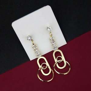 Boucles d'oreilles pendantes en pierre AD plaquée or Urthn motif géométrique mignon avec perle diamant Zircon pour les fêtes mariages Gifts-1315803A - Product Image 1