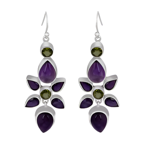 Améthyste Péridot Gemstone Boucles d'oreilles en argent sterling 925 Boucles d'oreilles à la mode Poire ronde Bijoux pour mariage, anniversaire - Product Image 4