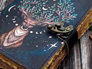 Diario de cuero Deer Moon diario para hombres y mujeres con loc Antique Deckle Edge pepar cuaderno de bocetos de viaje cuaderno negro - Product Image 2