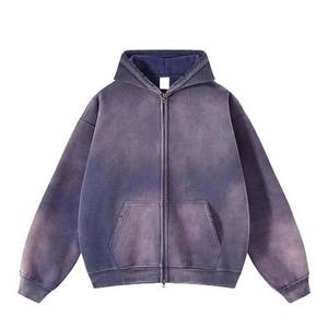 Fabricante de Ropa Urbana, Sudadera con Capucha y Cremallera, Efecto Desgastado por el Sol, Sudaderas con Logotipo Personalizado OEM, Sudadera Vintage de Algodón Lavado al Ácido para Hombre - Product Image 4