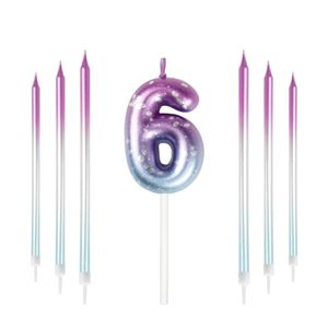 B-088 Candeline per <span class=keywords><strong>6</strong></span>° Compleanno Ecologiche Moderne Lunghe Colorate Numero <span class=keywords><strong>6</strong></span> Candele per Torta Viola Blu Decorazione per Torta - Product Image 2