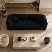 Canapé d'angle moderne noir en tissu texturé, deux places, avec accoudoirs capitonnés et coussin de siège rembourré en éponge, idéal pour appartement et hôtel