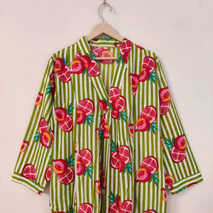 Vestido de Verano de Algodón Ligero y Transpirable con Estampado de Granada Verde y Bloques para Mujer - Elegante y Cómodo - Product Image 1