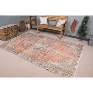 Tapis turc 5,6x9,1 pi (172x277 cm), tapis vintage à carreaux rouges - Product Image 1