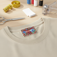 Étiquettes tissées en satin naturel en gros, bords coupés à l'échelle ultrasonique, toutes plis/couleurs/formes, étiquettes de col personnalisées en rouleau, lavables et respectueuses de la peau