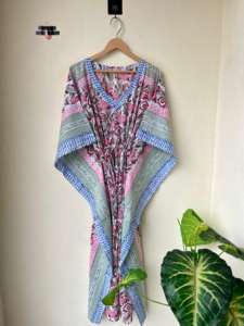 ชุดคาฟตันผ้าฝ้ายอินเดียสำหรับผู้หญิงชุดเดรสยาวพิมพ์ลายบล็อกไซส์ใหญ่พิเศษ - Product Image 2