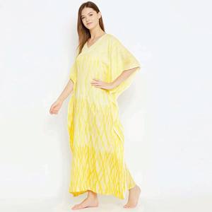 Fabricación personalizada Comfort Fit 100% algodón Maxi longitud Shibori tejido a mano Tie-Dye amarillo Kaftan - Product Image 2