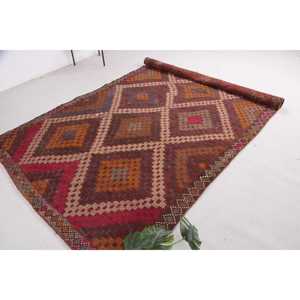 พรมวินเทจ ขนาด 5.6x10.2 ฟุต พรมขนาดใหญ่ ลายสัตว์สีแดง พรมขนสัตว์ตุรกี - Product Image 5