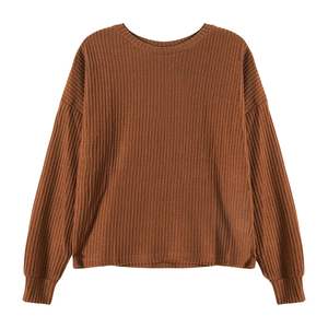 <b>Women</b> Ribbed <b>Polo</b> Collar Sweatshirt Set Pullover Streetwear Long Sleeve Textured Fabric Casual Training <b>Jumper</b> Brown Rust - Product Image 2