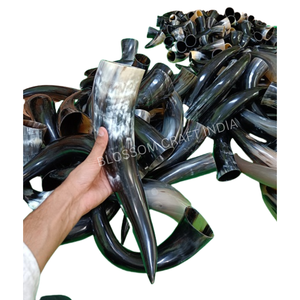 Cuerno para beber de buey vikingo artesanal único, diseño de cuerno de vaca, cinturón de cuero pulido, artesanía en flor para decoración del hogar directamente de la India - Product Image 2