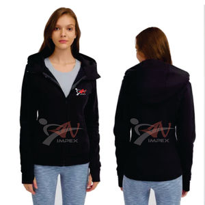 Sweat à capuche pour femmes personnalisé de haute qualité avec col à capuche zippé Matériau flexible pour une utilisation en hiver Logo d'impression personnalisé - Product Image 4