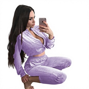 Custom Unisex Velour Winter Hooded Casual Solid Cotton <b>Jogger</b> <b>Set</b> Tracksuit - Product Image 1