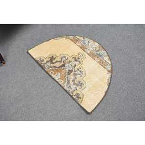 Turkish 2.5x1.5 ft Rug, Round Vintage Rug, Brown <b>Yellow</b> Plants & trees Rug - Product Image 2