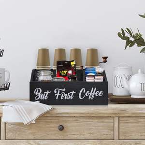 Organisateur d'accessoires d'organisateur de station de café en bois pour comptoir, boîte à bac à café, stockage de support de dosettes - Product Image 2